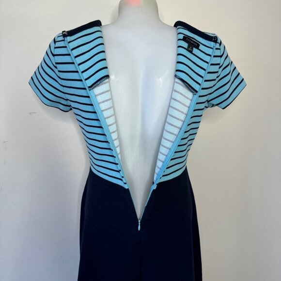 Talbots Dress Aqua Navy Blue Strpied Ribbed Knit A Line Flared Full Zip Sz S - Picture 8 of 15